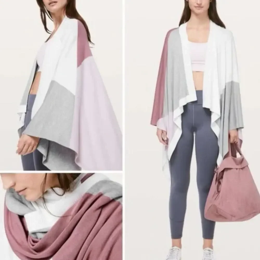 Lululemon Hatha Wrap Quicksand Misty Pink White Grey Shawl Cardigan One Size